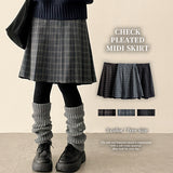 Bomi A-line pleated check midi skirt 