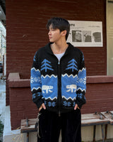 Winter wool knit zip-up