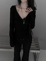stud wrap v-neck ribbed T