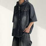 TUFF Denim Boxy Fit Hooded Short Sleeve Jacket