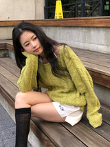 Cinnamon cable knit_olive