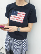 アメリカフラワーパッチ半袖Tシャツ (3c)