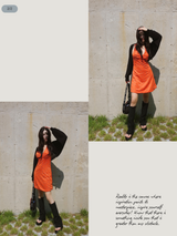 orange deep V-neck halter neck mini dress