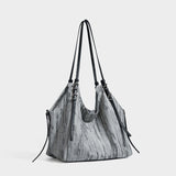 Vertical Stripe Denim Oversized Tote Bag