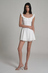 Whipped Frill Lace Dress, White