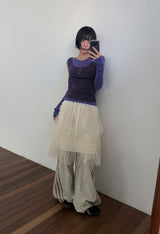 SHEER TIERED MIDI SKIRT