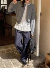 #フリルティアードレイヤードロングスリーブTシャツドレス(2color)