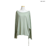 (3color) Ribbon Deep Slit Loose Fit Summer Long Sleeve Tee