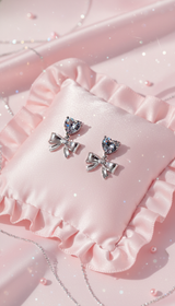 [Aespa Winter, Red Velvet Irene Piercing] Heart Crystal and Ribbon Piercing - Silver