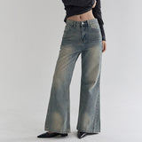 [made/4size] [Enkeu] Seam Detail Washed Wide Bootcut Denim Pants - 4 Colors