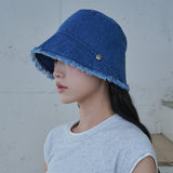 Frayed Hem Moon Bucket Hat (Blue Denim)