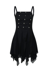  STUDDED GODET DRESS (BLACK)