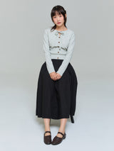 RIBBON BUTTON SILM KNIT - GRAY