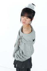 offshoulder ribbon hoodie(gray)