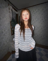 (2color) Border Sheer Openwork Knit