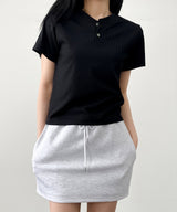 (W) ラッキークローバーセミクロップヘンリーネック半袖Tシャツ_2 Color