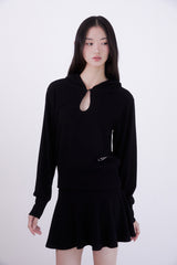 Classic Cut-out Crop Hood Top (BLACK)
