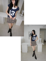 Shirring Leopard Banding Mini Skirt