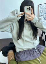 チェックフリルカンカンフーディーTシャツスウェットシャツ💟🤍🖤🩶3カラー