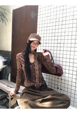 cotton wool scarf dot brown long-sleeve t-shirt