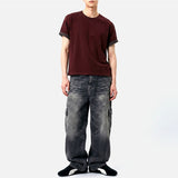 Rolled-Sleeve Cropped Short-Sleeve T-Shirt Burgundy