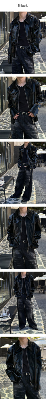 [F/W] Enamel leather short jacket(2color)