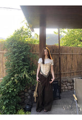 Hazelnut pintuck wide cotton casual pants
