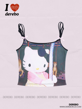 Fuzzy Cartoon Bow Sleeveless Camisole Tea