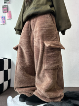 TEDDY BABY 🤎🐻🧸 OVER CARGO STRING FUR PANTS 💚🤎🖤🧡4COLOR