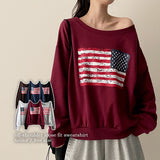 Ture unbalanced off-shoulder American flag sweatshirt