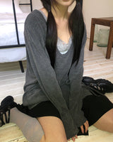 ノケットストリングルーズⅤネックロングスリーブTシャツ