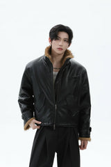 Faux Leather Fur Collar Puffer
