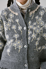 Flower Wool Cardigan [Gray]