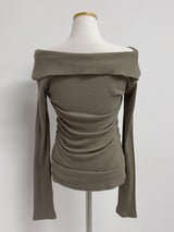 Slit Ribbed Off-Shoulder T-Shirt