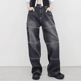 (Unisex) リザポケットワイドデニムパンツ