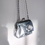 Silver ribbon puffer frame mini bag (Handmade bag)