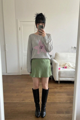 サテン Aライン ミニスカート (5COLORS!)