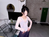 (3color) Blurred Flower Sheer Mesh Tee
