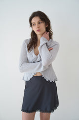 T/T Frill collar ribbed cardigan - soft blue