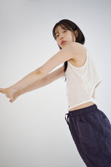 Linen blend Cutout top, Ivory