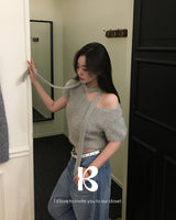 [ORIGINAL] HOLLY TIE SHORT-SLEEVE KNITTED SET