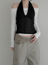 Blin Mesh Cowl Halter Top