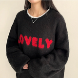 Mona Lovely Lettering Embroidery Loose Fit Round Knit