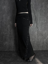 shining studded knit long skirt