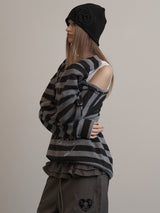 STRIPE V-NECK MTM BLACK