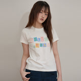 MELLOW DREAM Check Letter Half T-shirt
