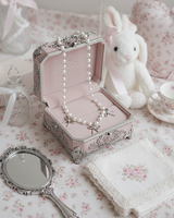 [IVE Rei Necklace] Three Ribbons Pearl Choker Necklace - Silver Color