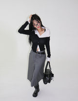 shoulder unbalanced ribbed cardigan