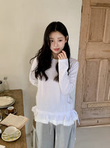 WT レースフリルレイヤードロングスリーブTシャツ (2color)