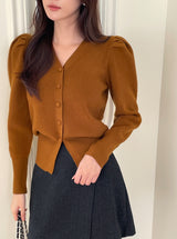 Leveyu V-neck Puff Knit Cardigan